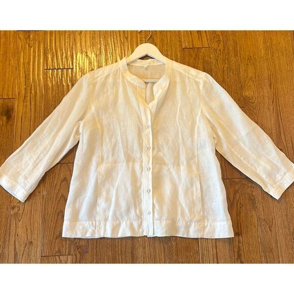 Eileen Fisher 100% Irish linen button front pocket blouse M - Picture 2 of 11